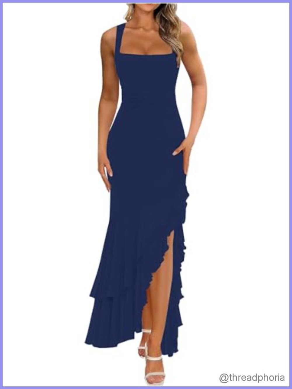 Elegant Bodycon Ruched Maxi Dress Sleeveless Square Neck High Slit